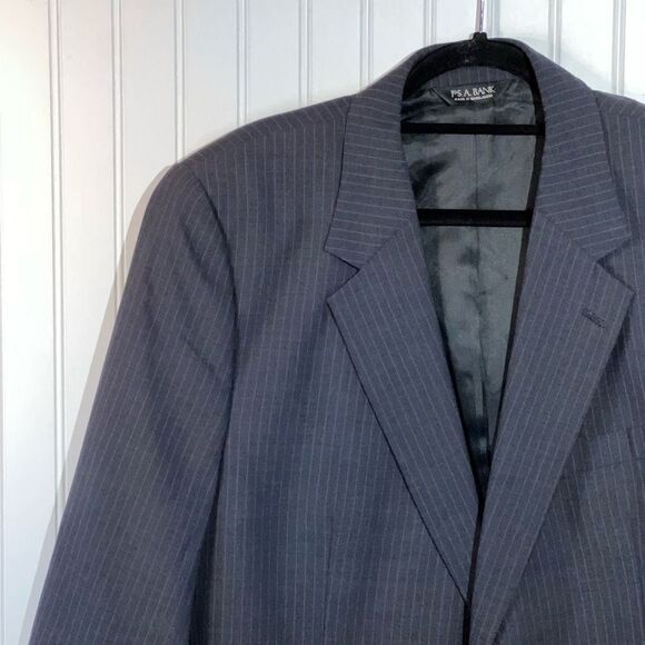 Jos A Bank 100% Wool Suit Jacket Men 46 Regular Black Pin Striped Sport Coat - Picture 2 of 13